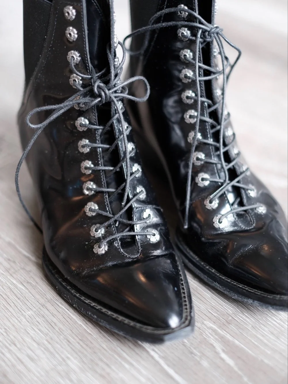 Coach Black Leather Lace-Up Ankle Boots